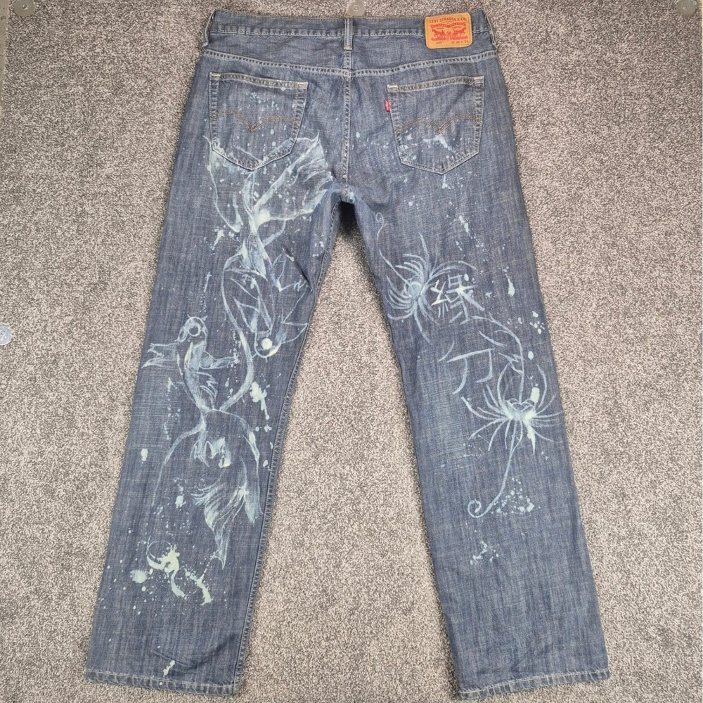 Levi's 569 Loose Straight Jeans Mens 36x34 Custom Artwork Koi Fish Streetwear